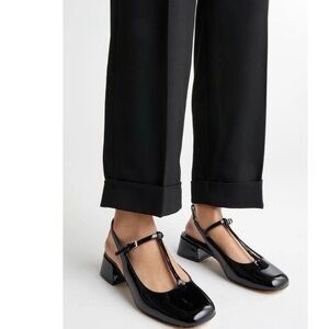 Marc Fisher Black Patent Leather T-Strap Folly Pumps